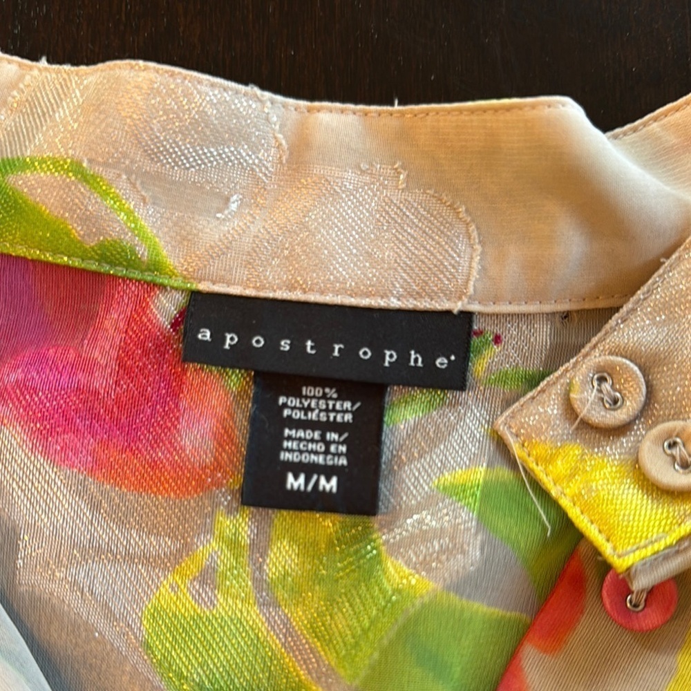 Apostrophe Pink and Yellow Blouse with V-Neck and Flared Waist - Picture 2 of 3